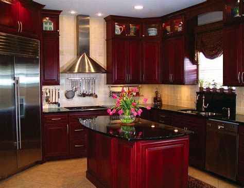 stainless steel or copper sink with cherry cabinets|dark cherry cabinets.